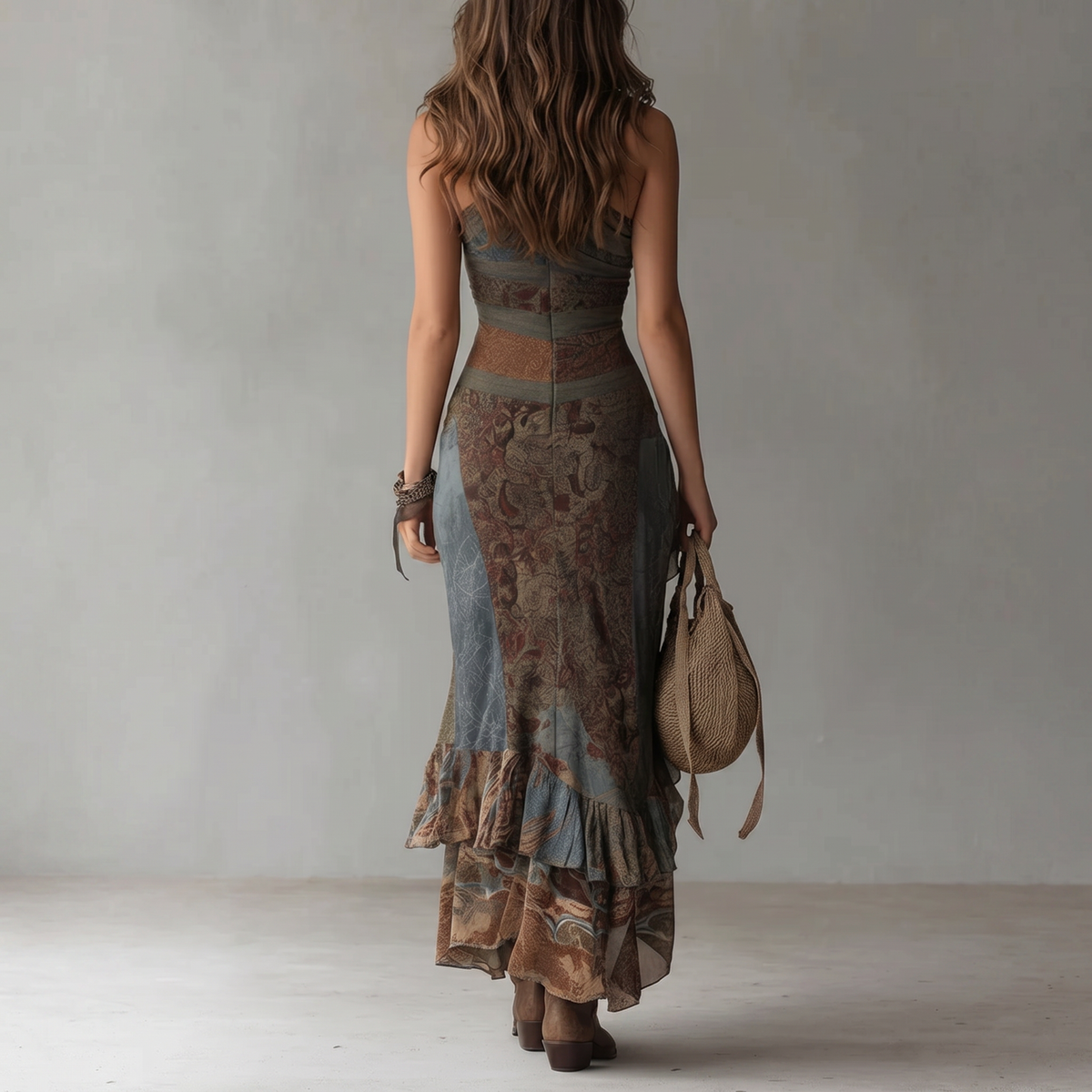 Robe longue asymétrique à imprimé ethnique