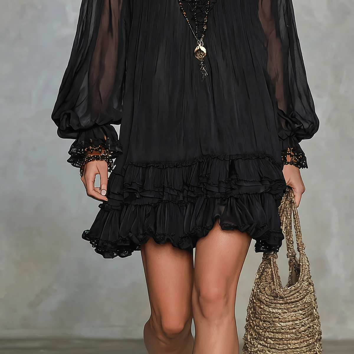 Minivestido negro con escote en V
