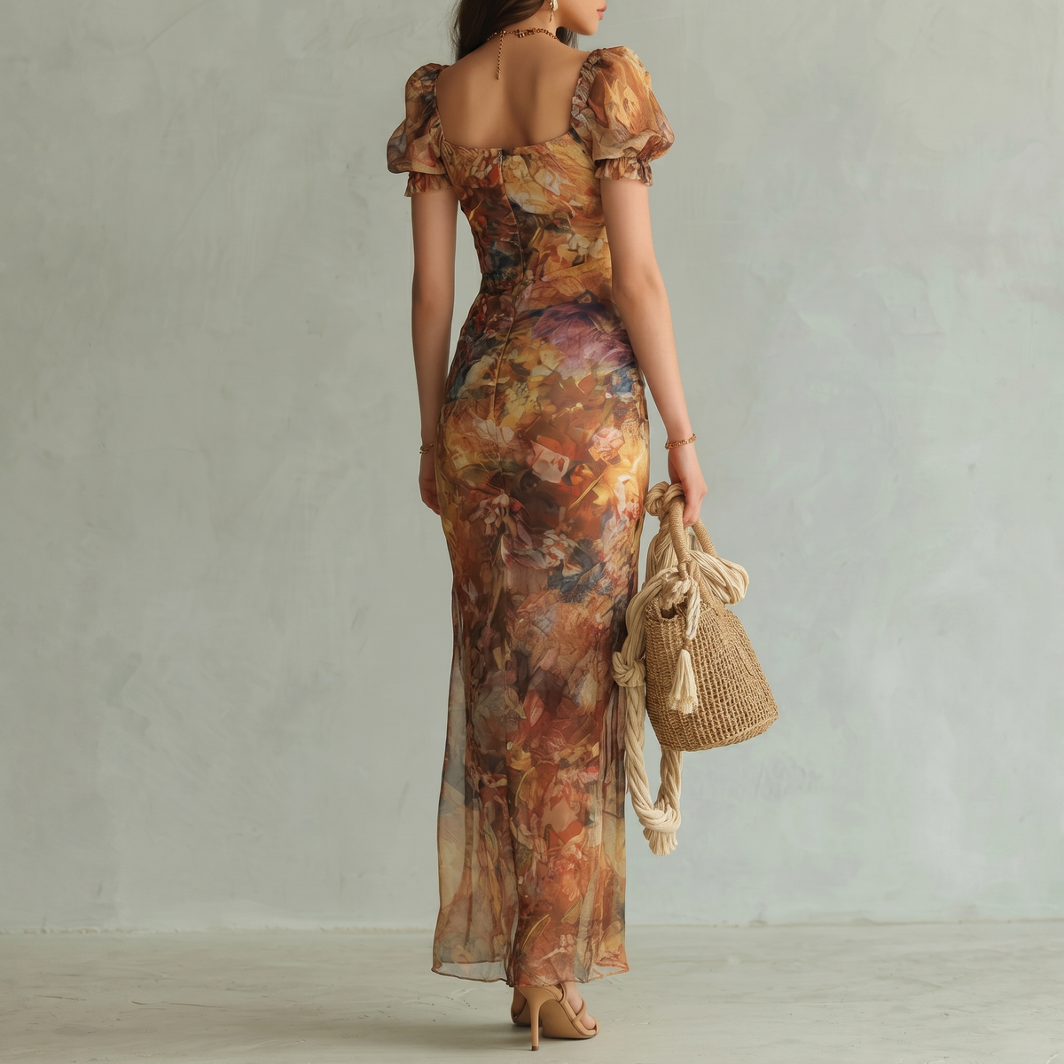 Vestido largo con estampado de pintura al óleo estilo bohemio