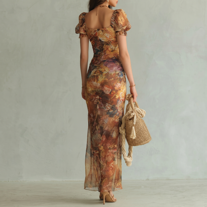 Vestido largo con estampado de pintura al óleo estilo bohemio