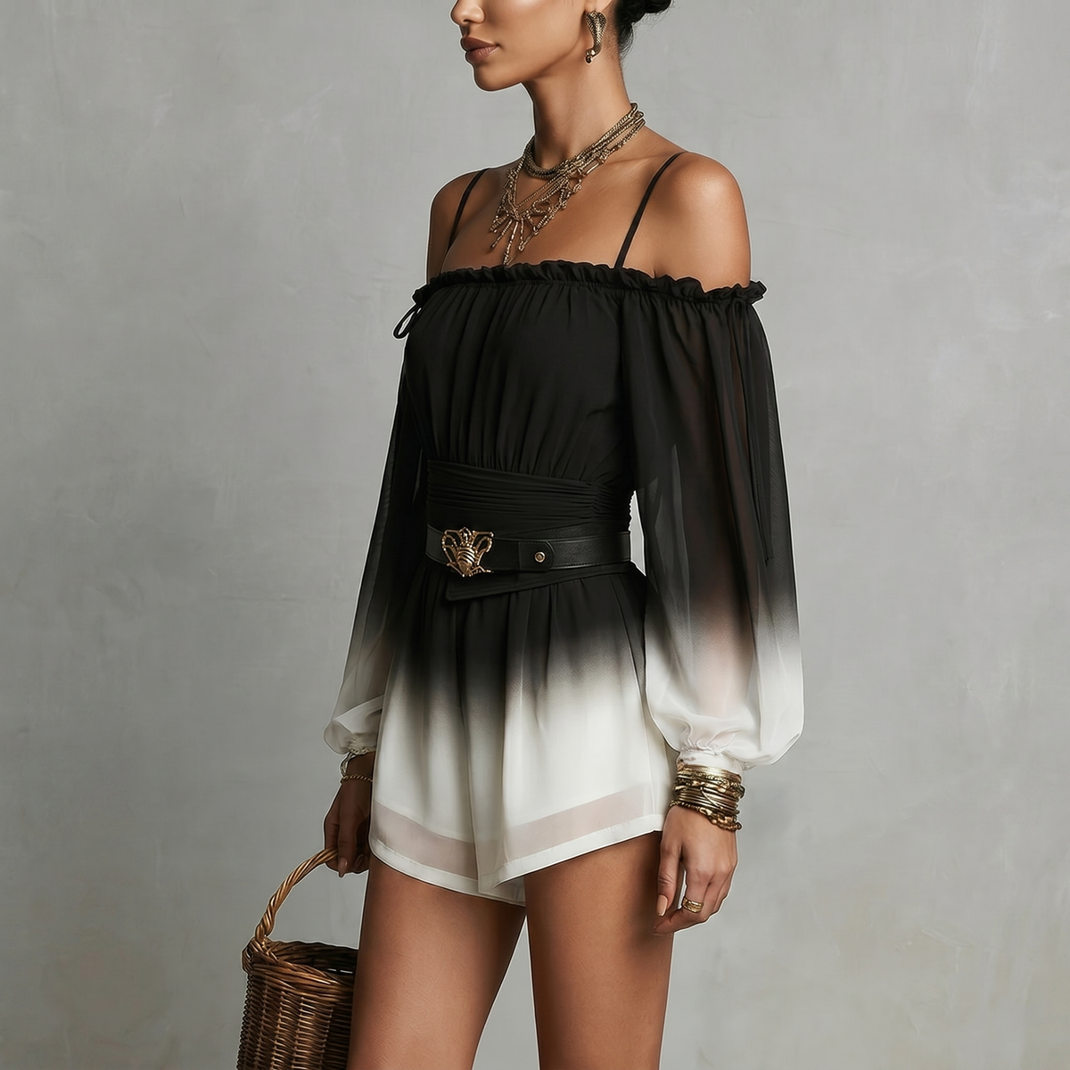 Mini Vestido con escote Bardot y degradado