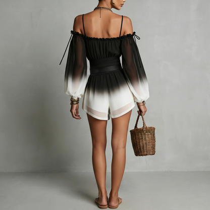 Mini Vestido con escote Bardot y degradado