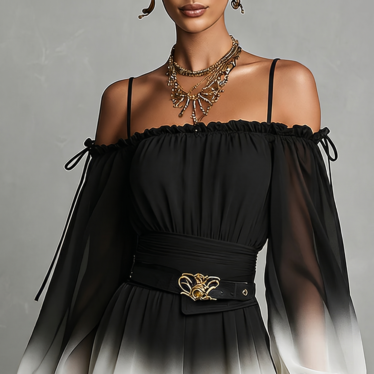 Mini Vestido con escote Bardot y degradado