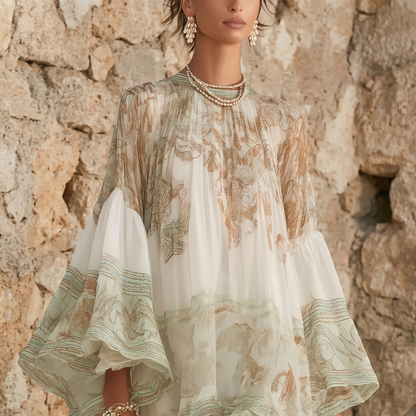 Mini-robe imprimée verte, ourlet et manches à volants