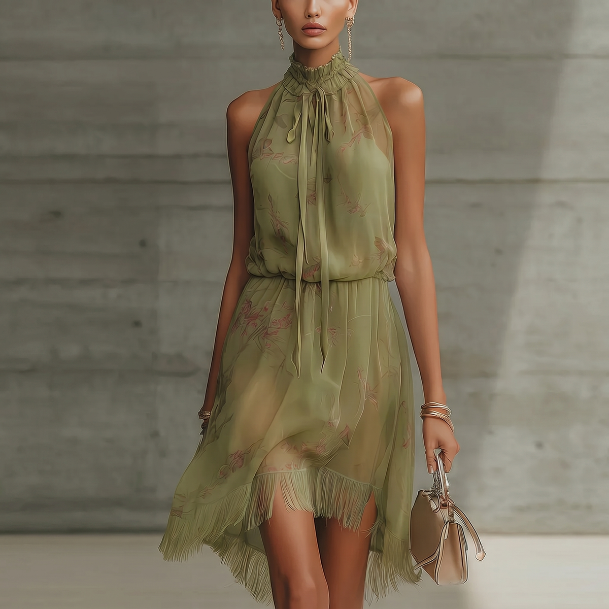 Mini-robe verte à imprimé floral