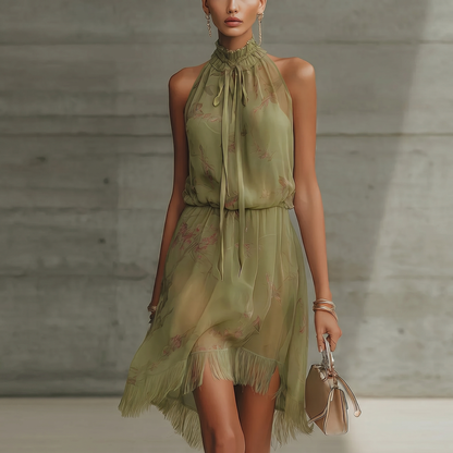 Mini-robe verte à imprimé floral