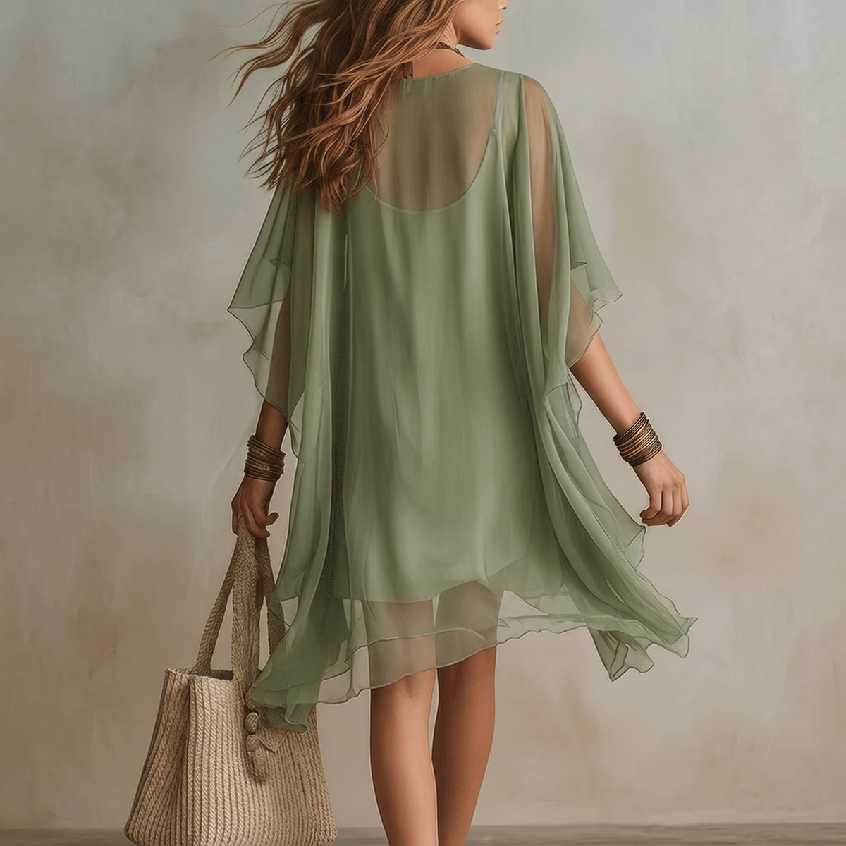 Mini-robe fluide verte avec décolleté en V