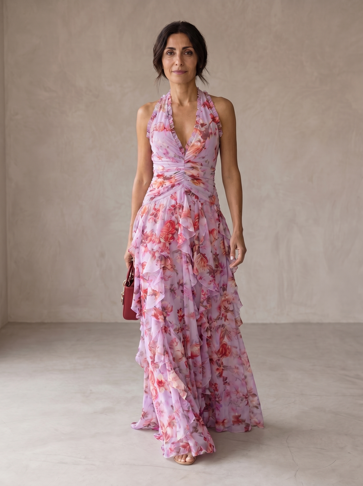 Belladina | Romantique Cascade de Roses Robe Longue Décolleté Américain