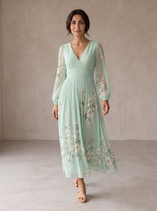 Cisella | Robe Midi Fleurie Vert Clair