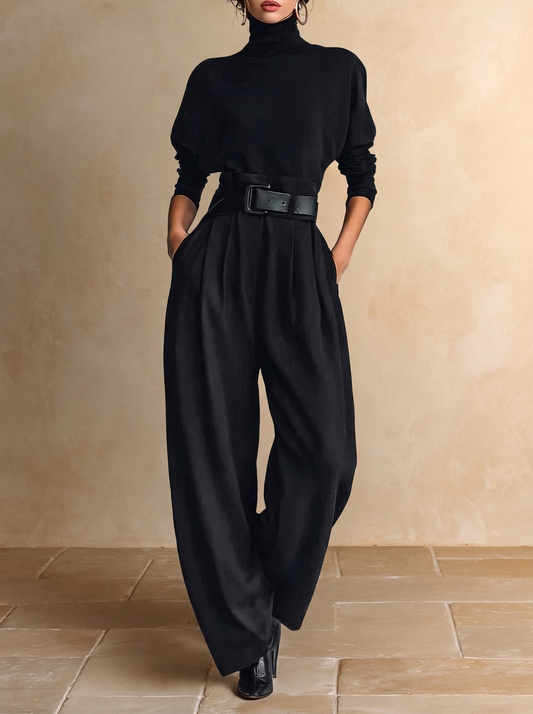 Ginevra | Ensemble Col Roulé Noir et Pantalon Droit