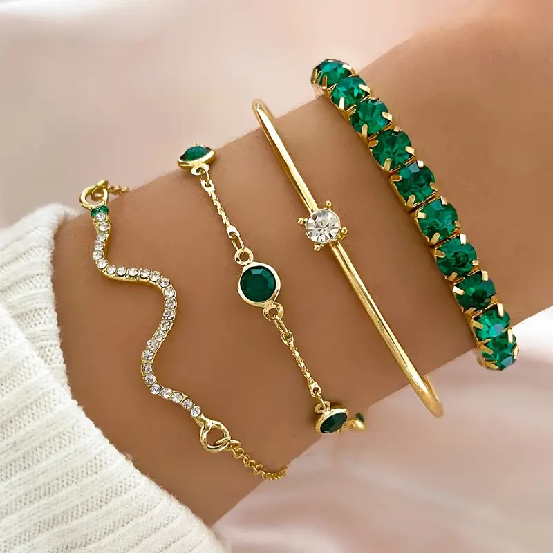 Aurore - Ensemble de Bracelets Vintage avec Zircone Verte