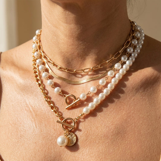 Ensemble de Colliers Superposés en Perles Modernes