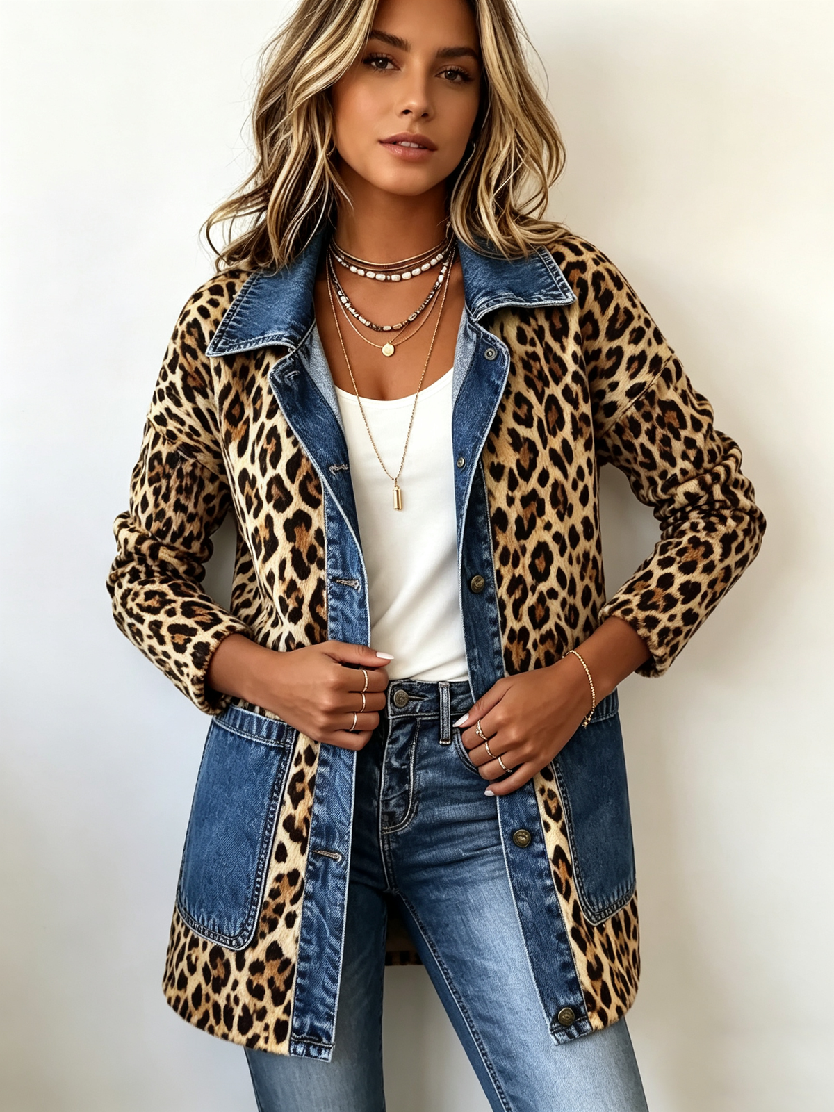 Lorena | Veste Longue Léopard et Denim