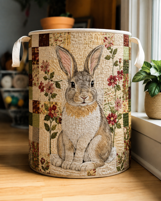 Panier matelassé avec lapins des champs