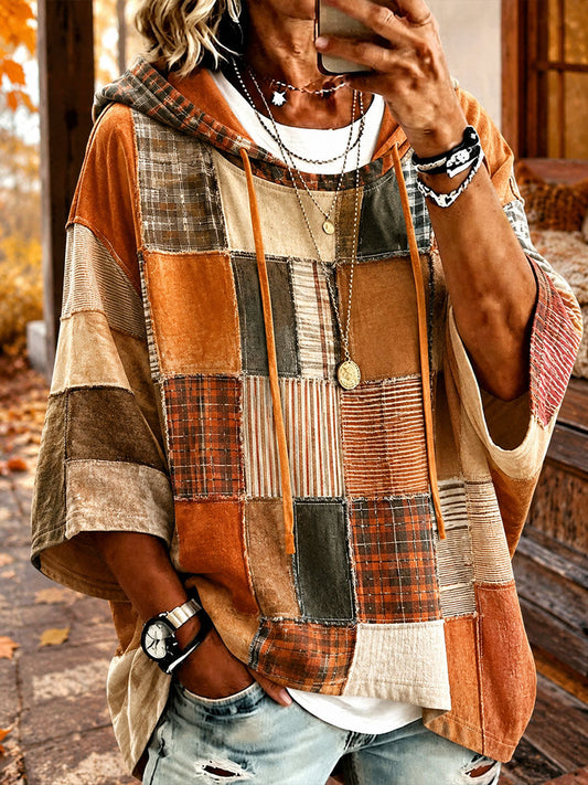 Gabriela | Sweat à capuche oversize patchwork aux tons d'automne