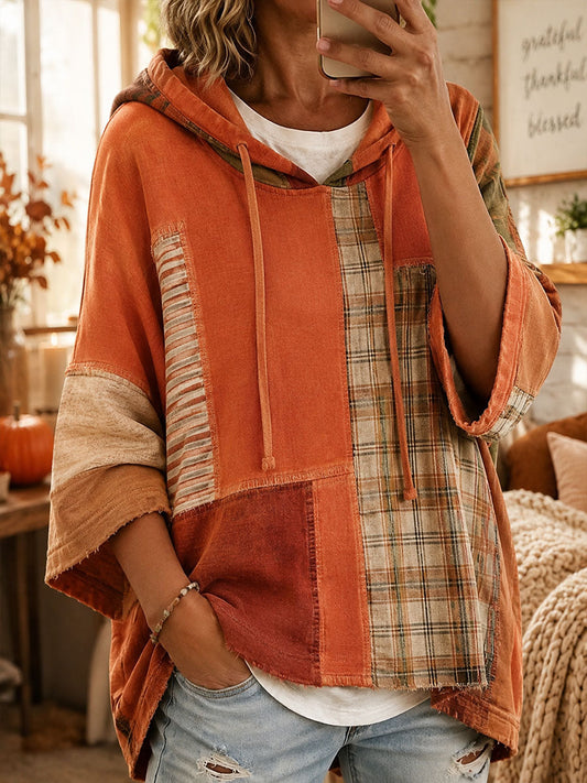 Carmen | Sweat à capuche oversize patchwork d'automne