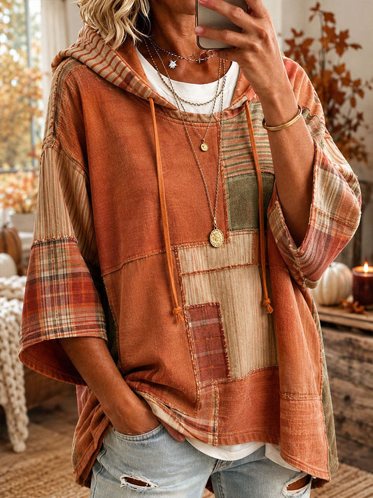 Sorina | Sweat à capuche oversize patchwork aux tons d'automne