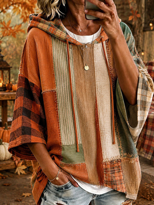 Andrea | Sweat à capuche oversize patchwork aux tons d'automne