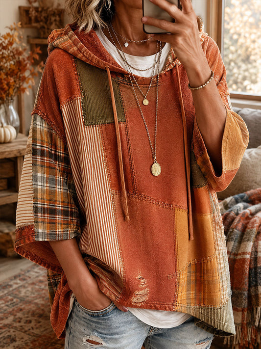 Raluca | Sweat à capuche oversize patchwork d'automne