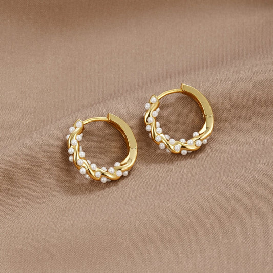 Boucles d'Oreilles Créoles avec Perles Frisées
