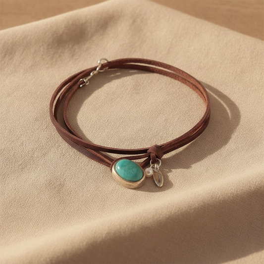 Agnese™ - Ras-de-Cou en Cuir avec Turquoise
