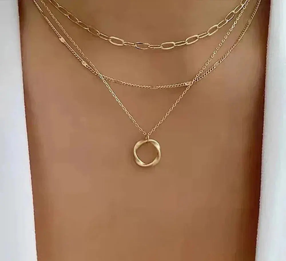 Trinidad - Collier Doré Classique à Couches avec Pendentif
