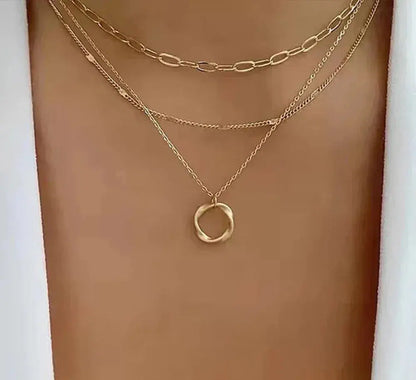 Trinidad - Collier Doré Classique à Couches avec Pendentif